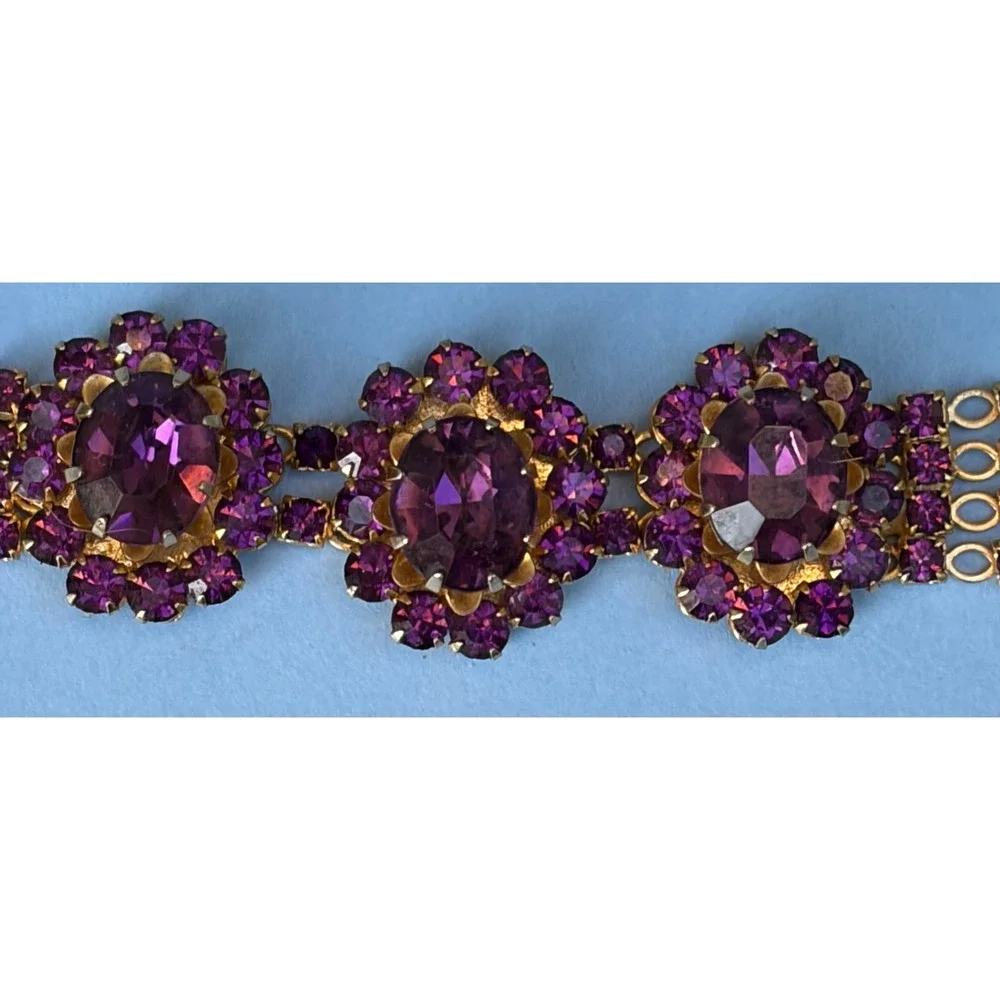 Vintage Purple Rhinestone Cluster Multi Strand Bracelet GORGEOUS!!
